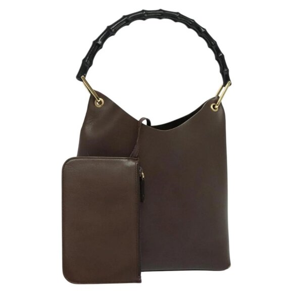 GUCCI Bamboo Shoulder Bag Leather Brown Gold - Picture 1 of 16